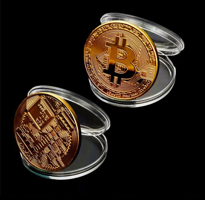 Сувенирная монета Биткоин коллекционный золотого цвета подарок Bitcoin