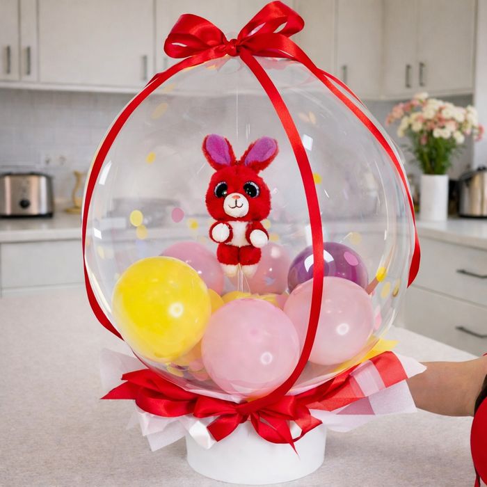 Подарок, игрушка в шаре, цветы в шаре, вязаные игрушки