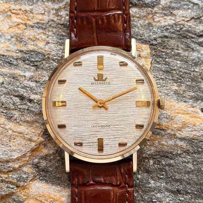 Zegarek Blumus Gold - 14k Złoto - Bark Finish Dial - Nos - 1960s