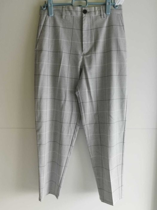 Męskie spodnie eleganckie loose popiel w kratę