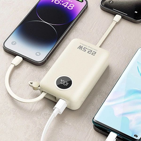 Powerbank Dudao K14+ 20000mAh 22.5W USB-C / USB-A / wbudowane kable Li