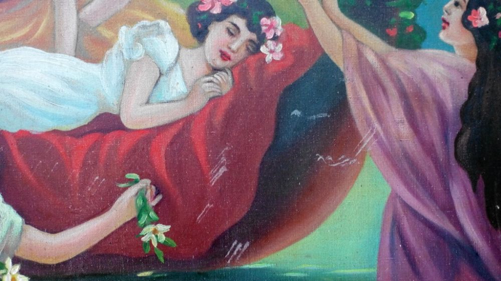 Картина антиквариат "Лесные нимфы"