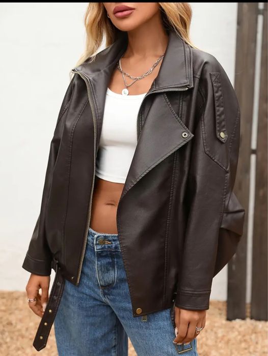 Kurtka skorzana vintage kołnierz