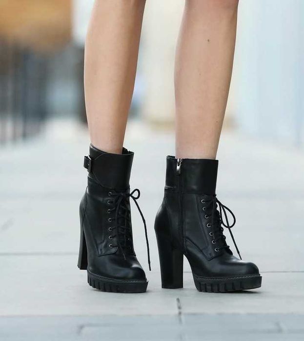 czarne kozaki  botki trapery skórzane Lasockiego