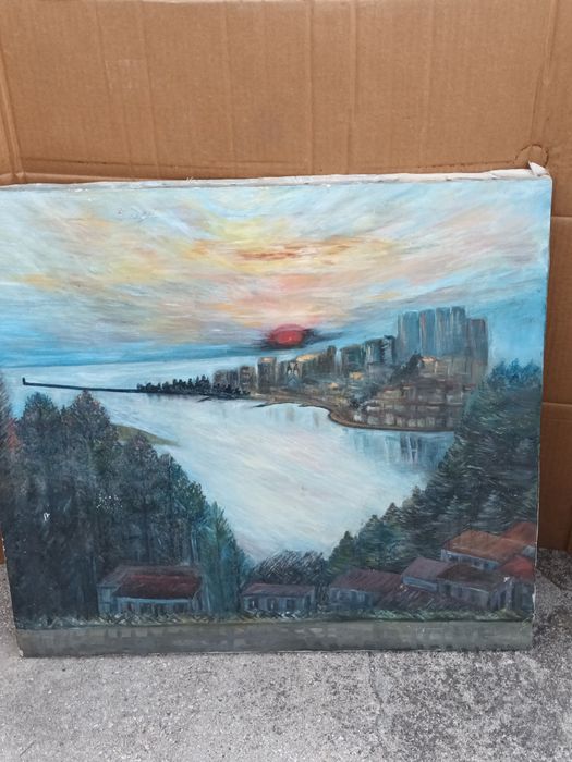 Quadro pintado à mão Paisagem Por do Sol