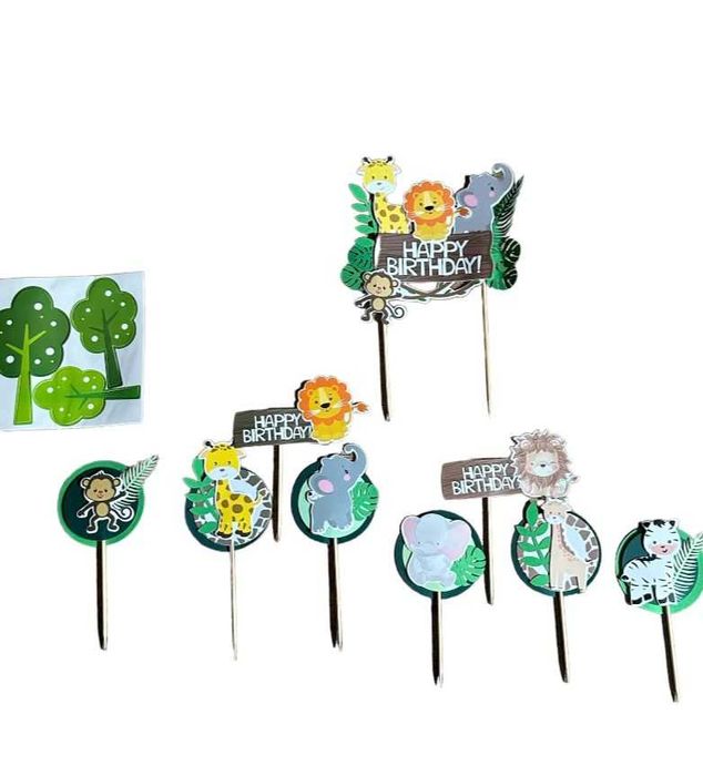 Ozdoby Zestaw Urodzinowy Dekoracja Tort Topper Dżungla+GRATIS kod1292