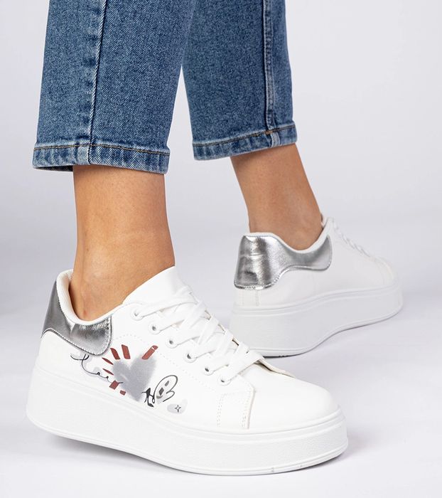 Biało-srebrne sneakersy trampki sportowe damskie Zelinda
