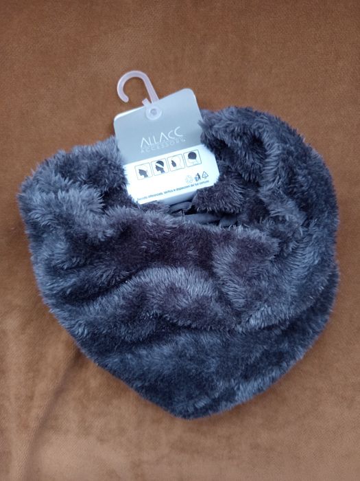 Szary futrzany komin damski dziewczęcy chłopięcy