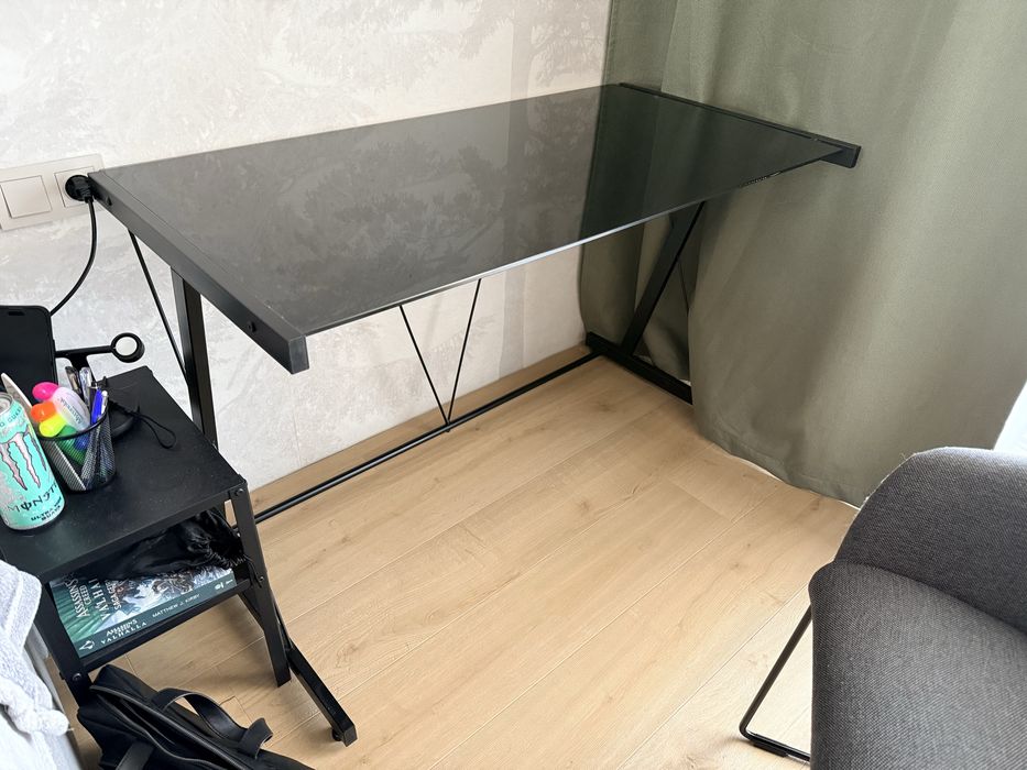 Biurko czarne metal + szkło 120x60x75 cm