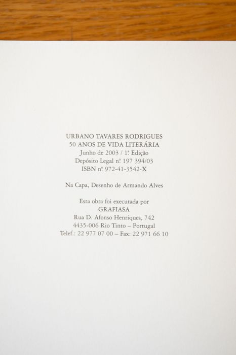 Livro Urbano Tavares Rodrigues - 50 Anos