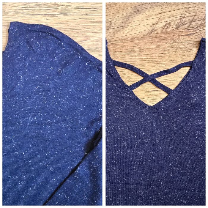 Granatowa sukienka sweter, Etam, S, srebrna nitka