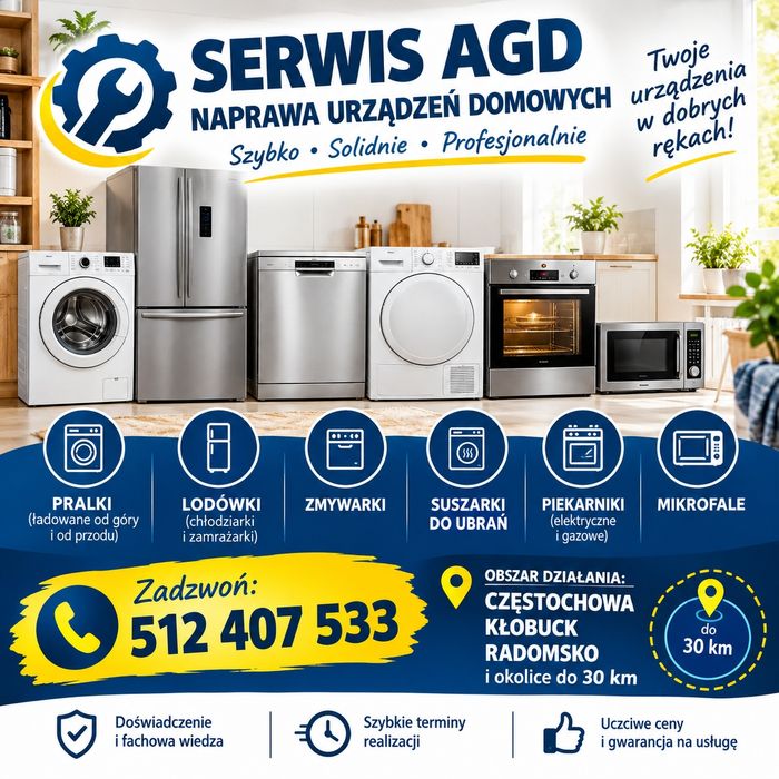 Serwis AGD pralek, zmywarek, lodówek, suszarek itp