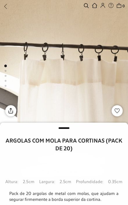 Argolas Com Mola Para Cortinas (PACK DE 20) Zara Home NOVO