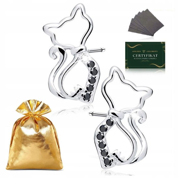 Kolczyki Srebrne Dla Dziewczynki Kotki Z Cyrkoniami Pr.925 Wkrętki Szt