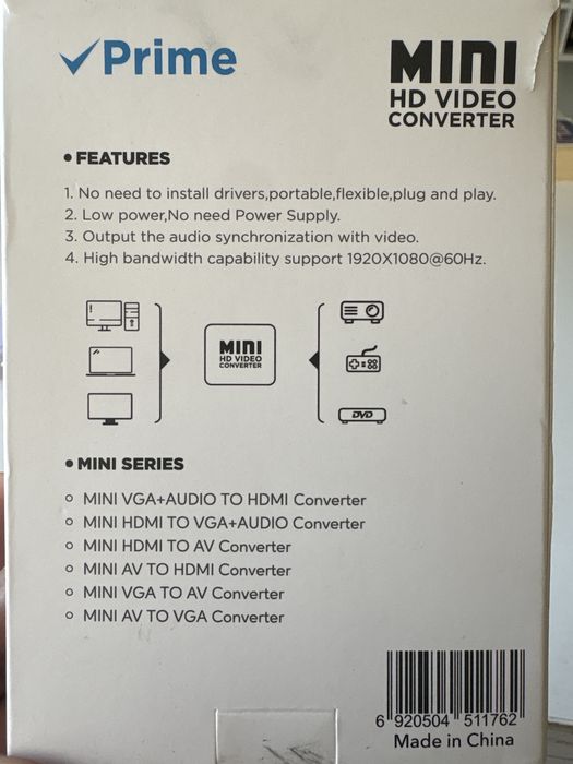 Conversor de video alta definição - HDMI para Mini AV 720p para 1080p