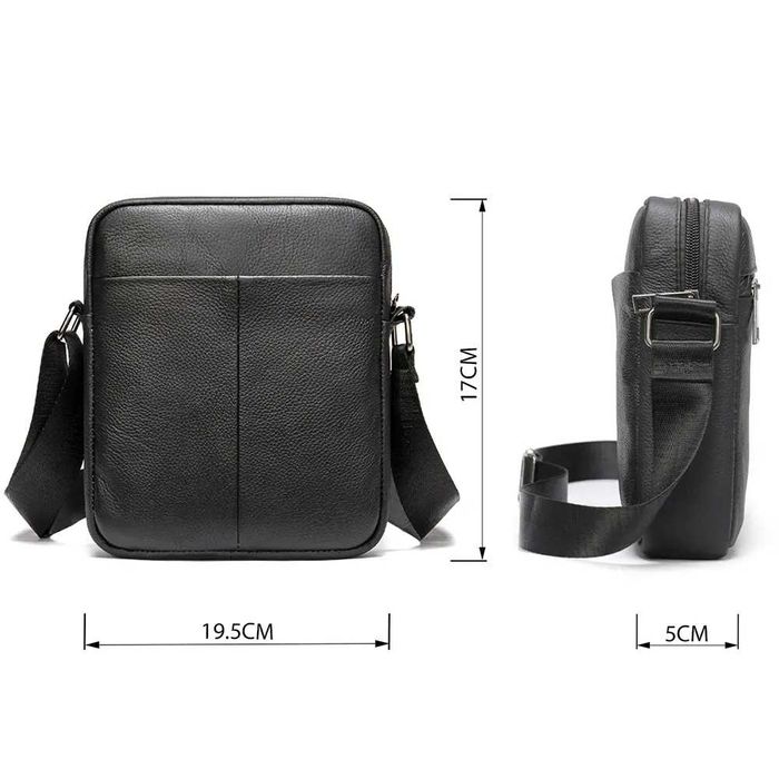 Чоловіча шкіряна сумка месенджер компактна чорна з натуральної шкіри