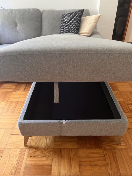Sofá de 3 lugares com chaise longue cinzento da Conforama - URGENTE