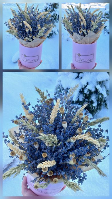 Сухоцвіт букет-композиція. Лаванда. Колоски пшениці, польовий мак.