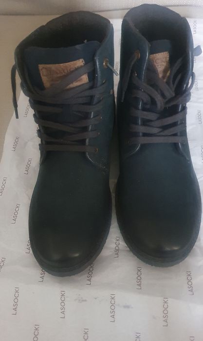 Trzewiki skórzane męskie granatowe nowe