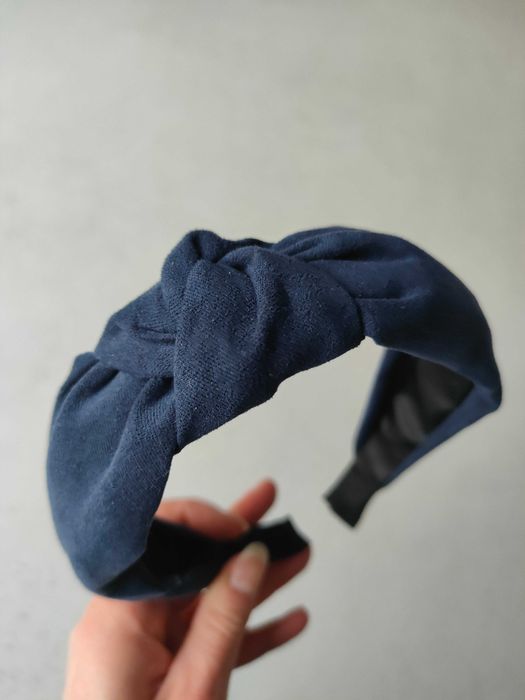 Nowa granatowa opaska do włosów węzeł pin'up a'la zamsz