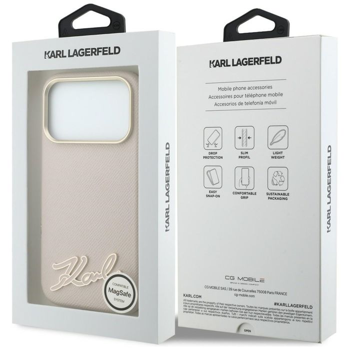 Etui Karl Lagerfeld Grained with Resin Signature Logo MagSafe do iPhone 18 Pro Max / 17 Pro Max różowy