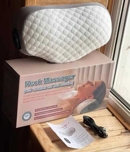 Масажна подушка Massage Pillow QY-8028 роликовий масажер для шиї та спини 8 роликів з підігрівом для дому й автоРоликовий массажер 8028