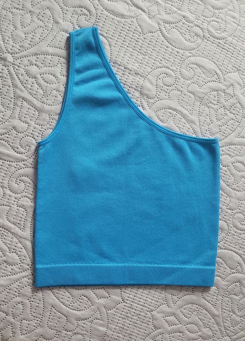 Nowy prążkowany asymetryczny top damski na jedno ramię nylon XS/S