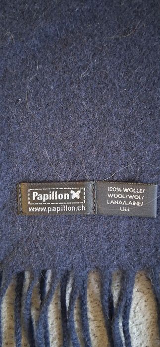 PAPILLON ciemnogranatowy szal 100% wełny  31x175 cm unisex