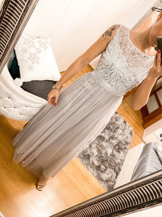 Suknia sukienka maxi tiulowa cekiny M/L