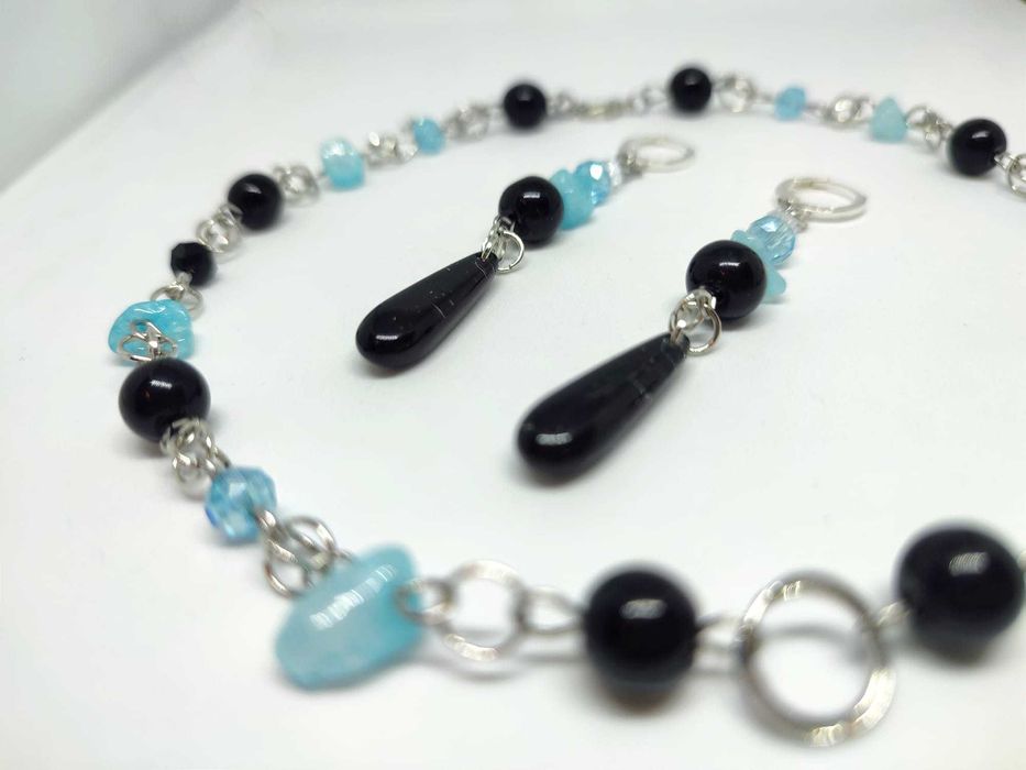 Choker Naszyjnik Akwamaryn, Stal Chirurgiczna 304, Koraliki Szklane