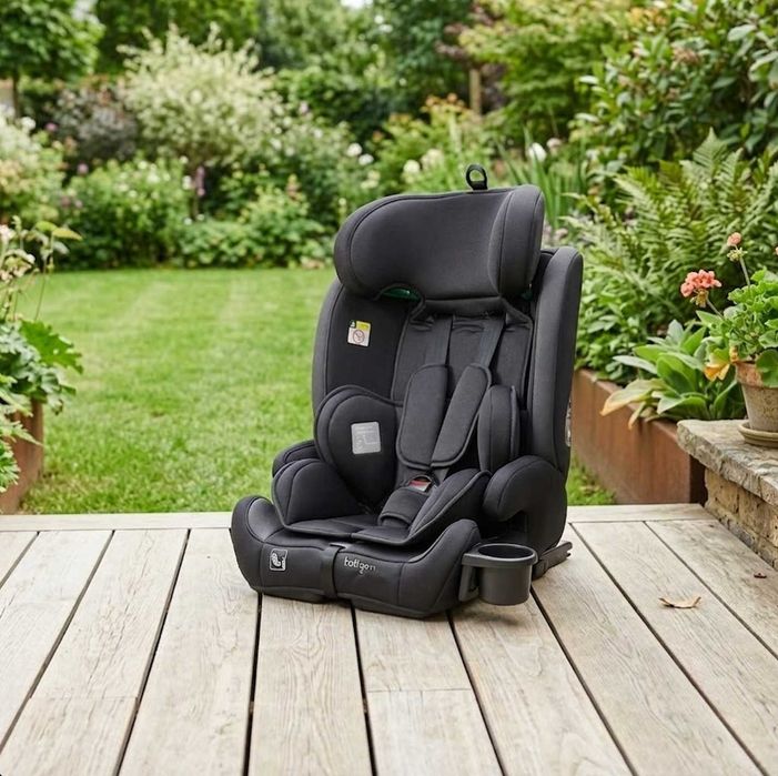 Fotelik Samochodowy 9-36 kg 76-150 cm ISOFIX Nowy I-Size Top Tether Regulowany 2w1 Podstawka Certyfikat R129 Czarny Dla Dziecka  + GRATIS Pojemnik
