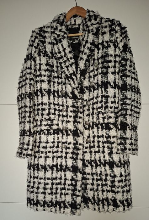 Płaszcz damski premium wełna w kratę pepitkę S