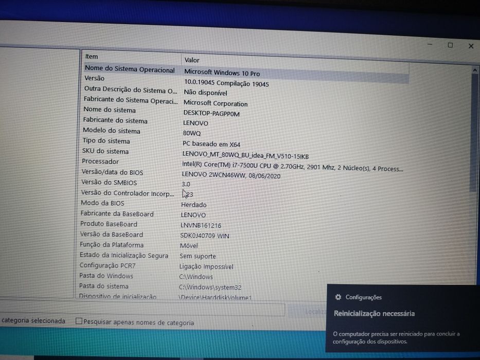 Lenovo v150 processador i7