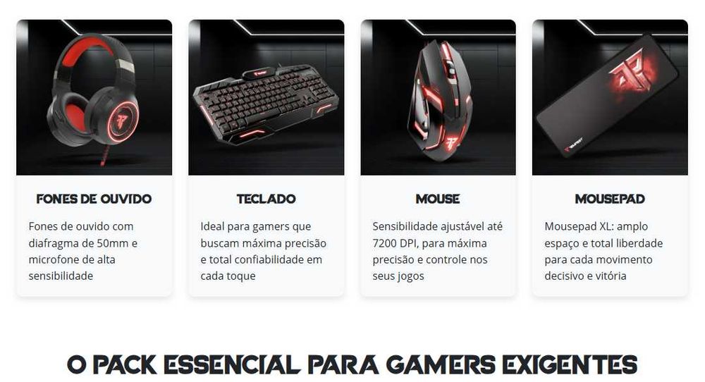 Combo Gaming Tempest Oblivion 4 em 1 (Teclado, Rato, Headset, Tapete XL)