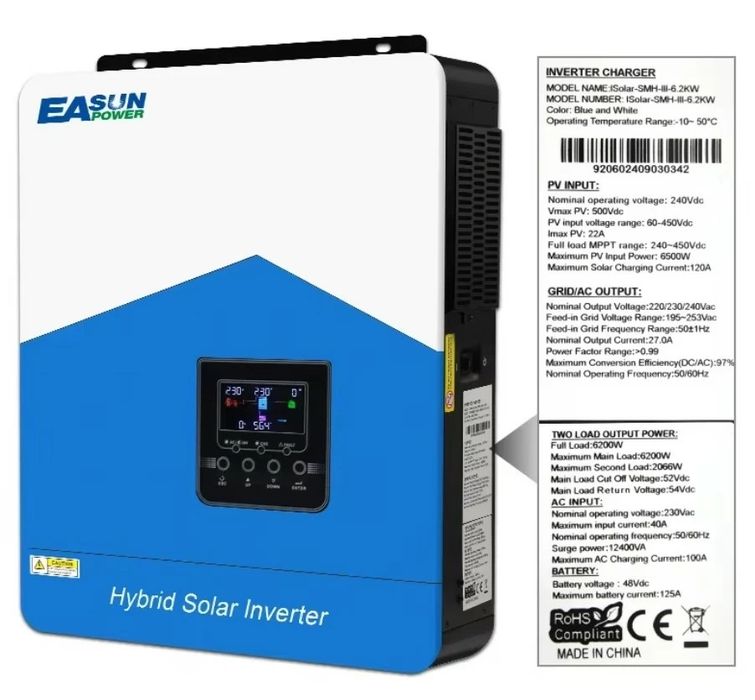 Гібридний сонячний інвертор (hybrid) Easun iSolar-SMH-III-6.2KW WiFi