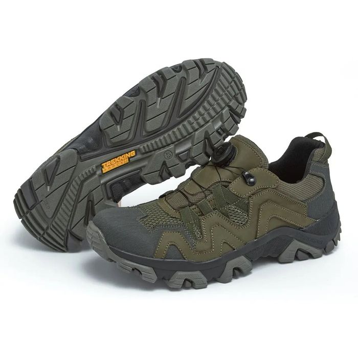 Тактичні кросівки з автошнуровкою чоловічі літні шкіряні з сіткою хакі