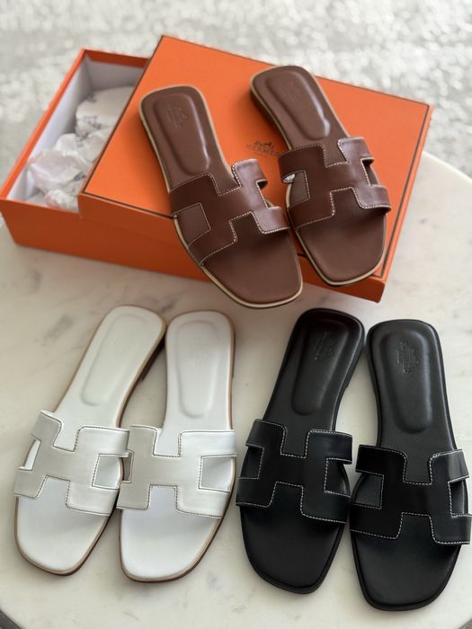 Klapki letnie damskie nowe skorzane skora naturalna w stylu hermes