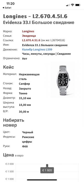 Годинник Longines evidenza