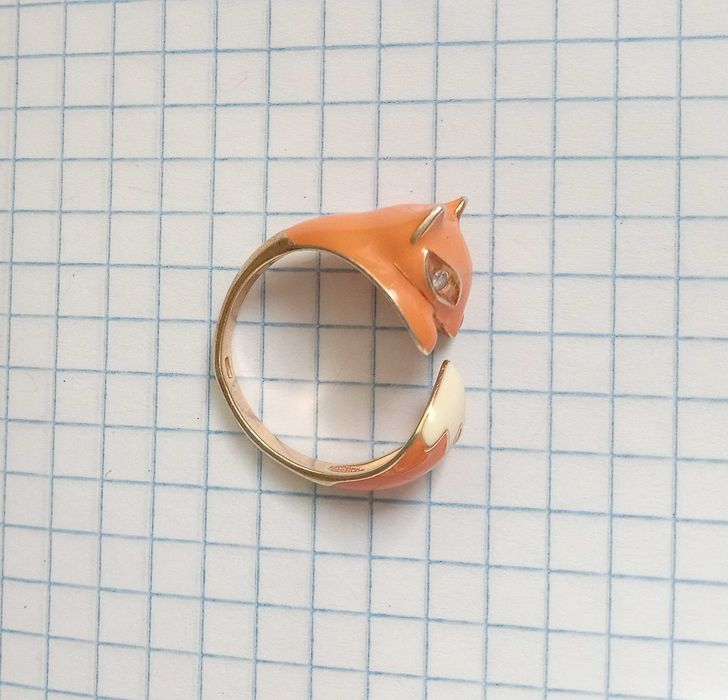 Кольцо перстень срібло 925 проба. Лисичка. Емаль. Розмір 19