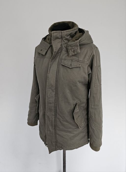 Kurtka khaki dłuższa ciepła zimowa z polarem kaptur