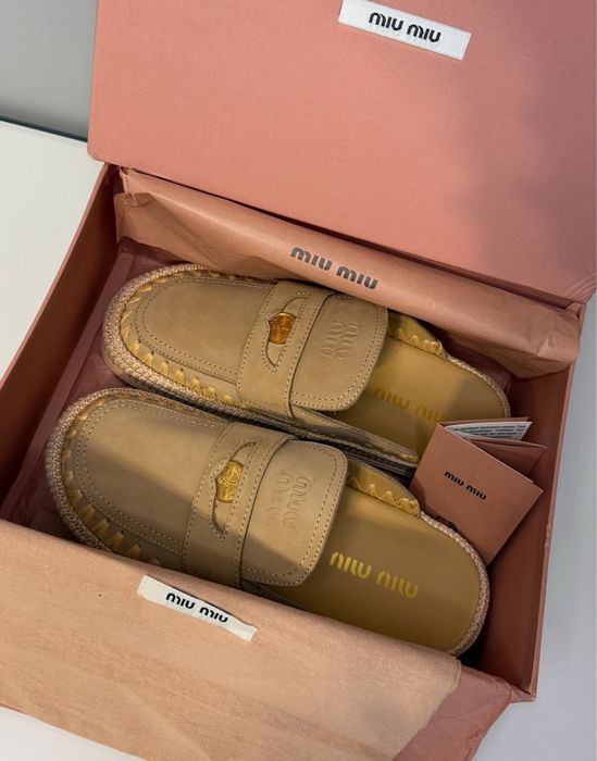 Mule raffia i skóra platformy Miu miu