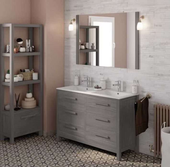 móvel de casa de banho cinza 120cm com 6 gavetas com torneira