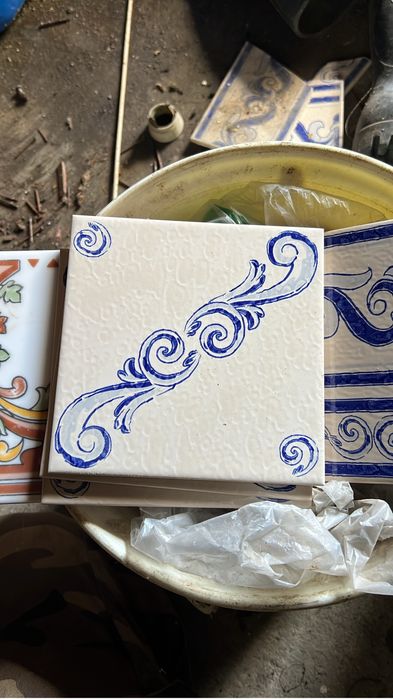 Azuleijo antigo pintados a mao lote de 30 azuleijos
