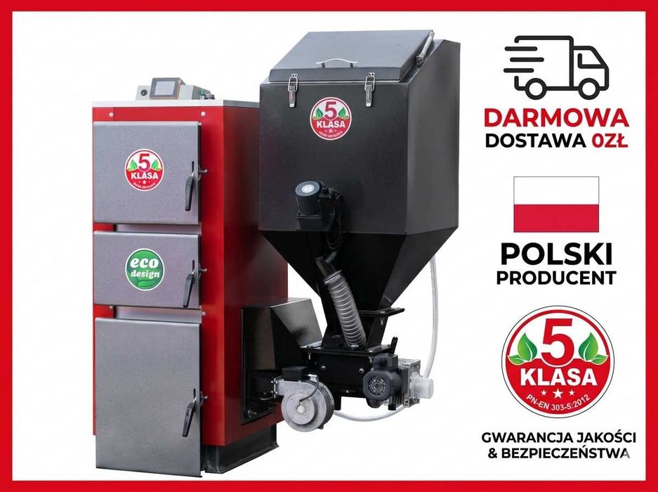 Kocioł 5 Klasy | Pellet 19kW do  190m2 | Piec z Podajnikiem 10kW - 48kW | Ruda Śląska | Dostawa Gratis ! Technix SV300 PellLux Gwarancja !