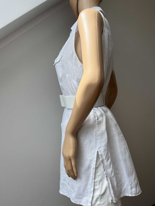 Lniana sukienka Letnia Midi Biała Rozmiar L Przewiewna Wakacyjna Elega