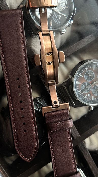 Ремешок для часов 20,22мм черный/коричневый застежка бабочка