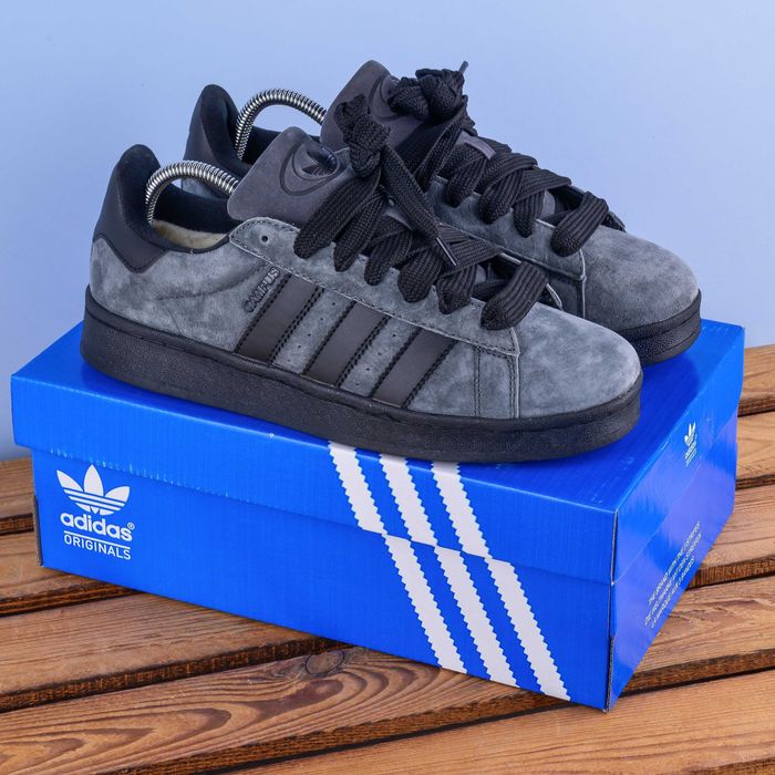 (2019) Зимові з хутром Кросівки кеди Adidas Campus сірі з чорною підошвою (41-46) адідас адідаси