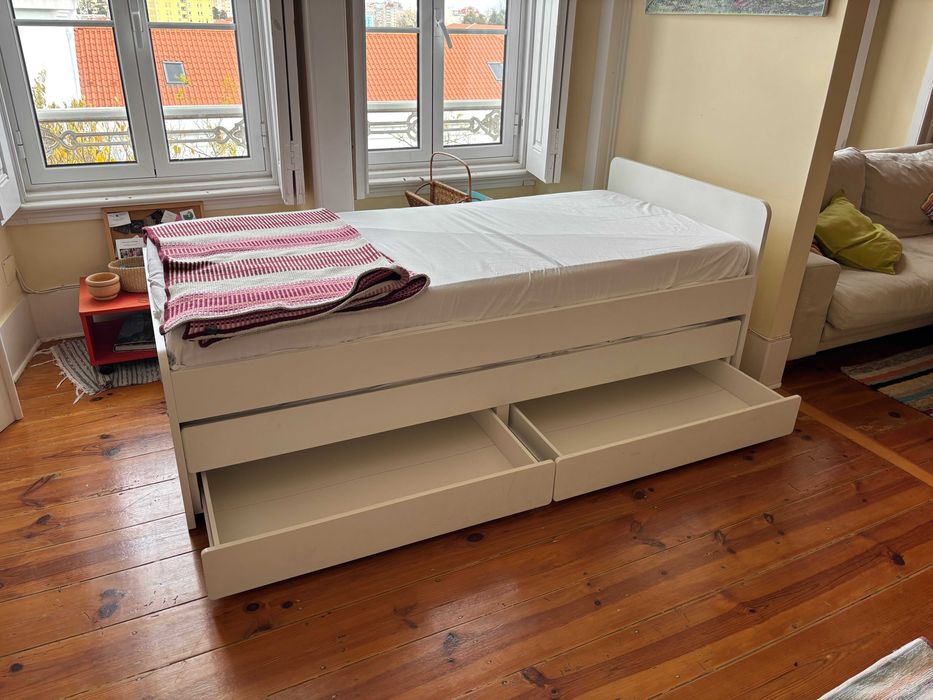 IKEA BRIMNES – Cama individual/dupla com 2 gavetas na cor branco