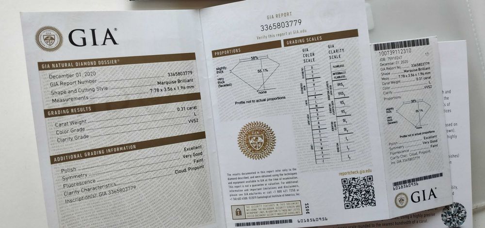 Diamante natural, em talhe brilhante marquesa, com certificado