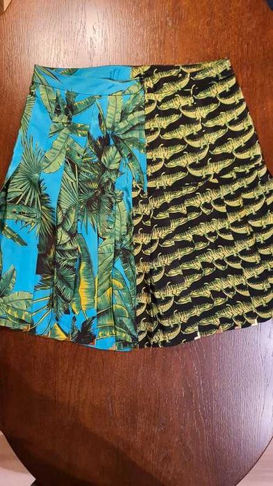 Versace komplet legginsy i spodnica jedwab i sweterek merino wool kasz